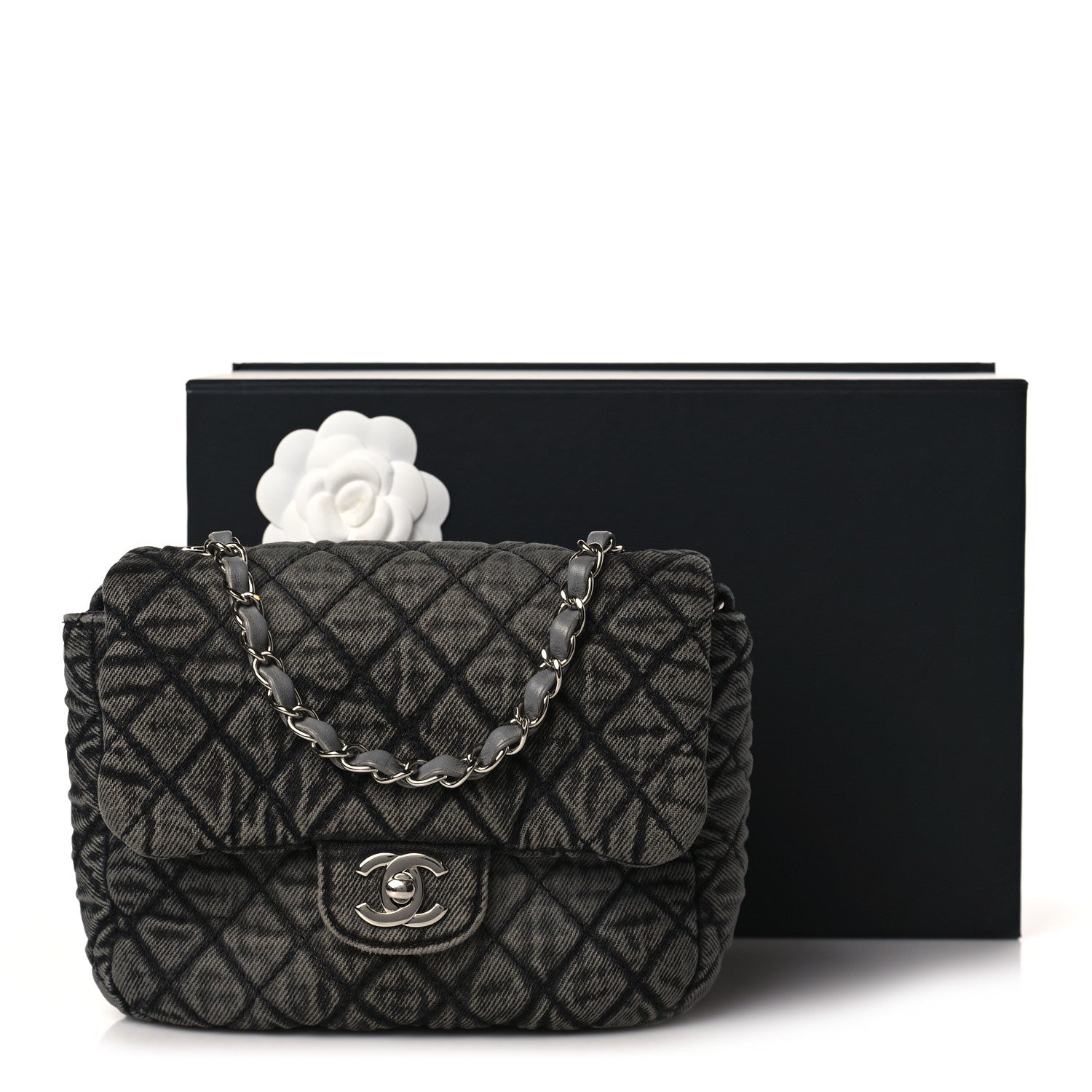 Chanel Washed Denim Quilted Small Denimpression Flap Grey Black 9 of 9