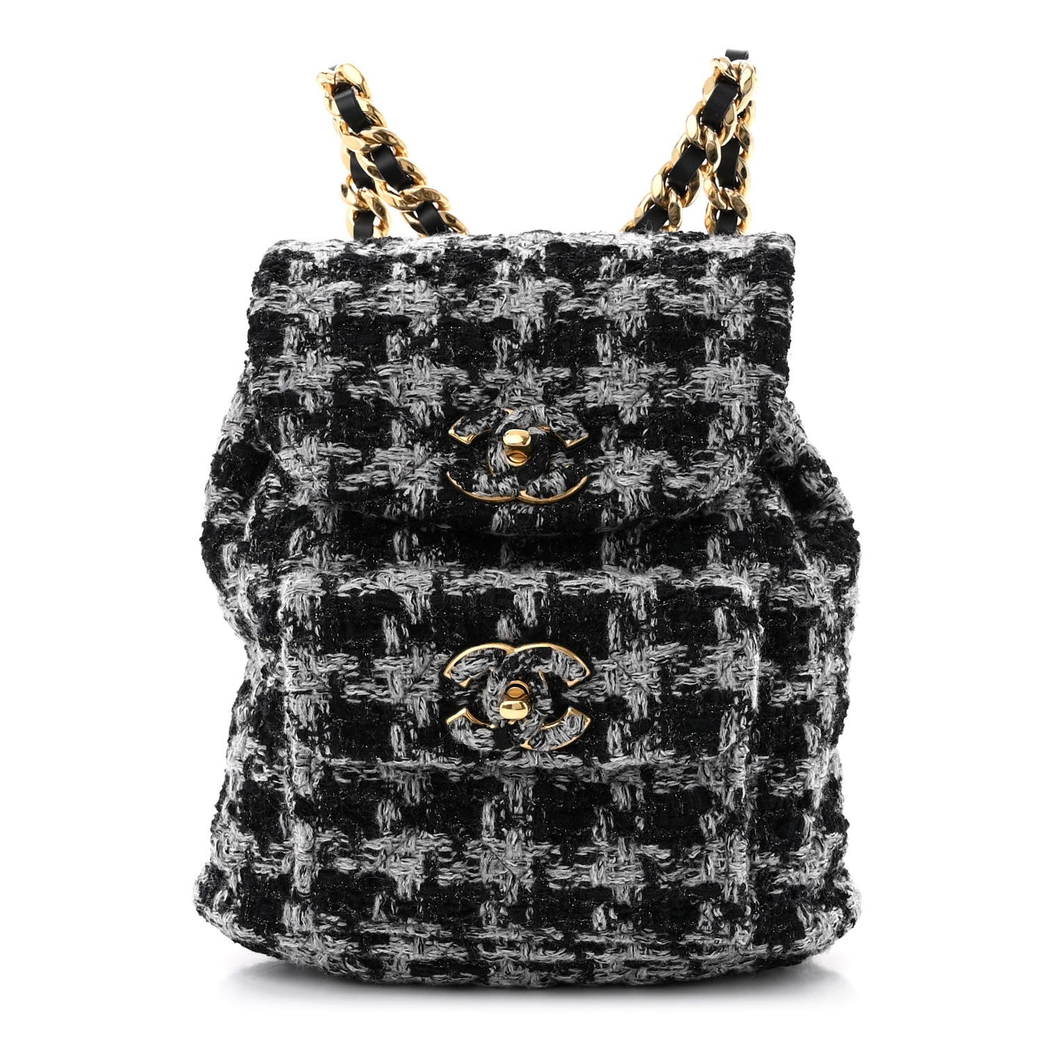 Chanel Wool Tweed Elegant Backpack Black Grey 1 of 13