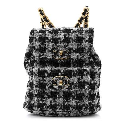 Chanel Wool Tweed Elegant Backpack Black Grey 1 of 13