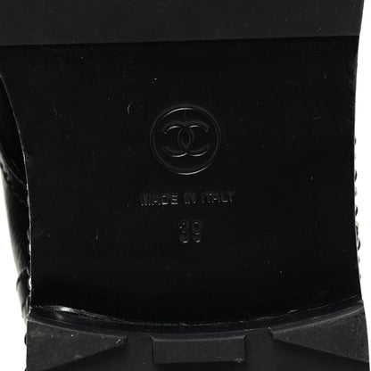 Chanel Crackled Calfskin Velvet Pearl Combat Short Boots 39 Black 10 of 19