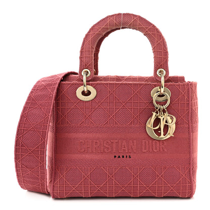 Christian Dior Canvas Embroidered Cannage Medium Lady D-Lite Pink 1 of 9