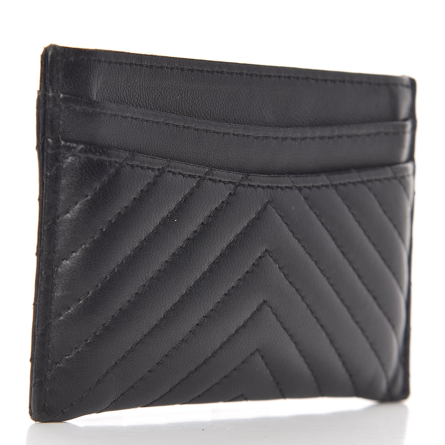 Lambskin Chevron Quilted Card Holder So Black