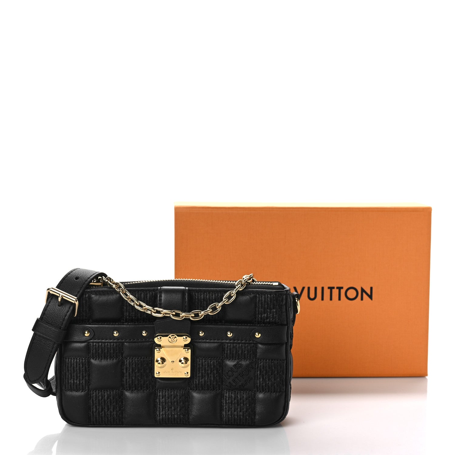 Louis Vuitton LOUIS VUITTON Damier Quilt Lambskin Troca Pochette Black 8 of 8