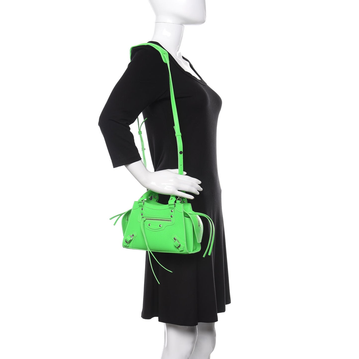 Grained Calfskin Neo Classic Silver Hardware Mini City Fluo Green