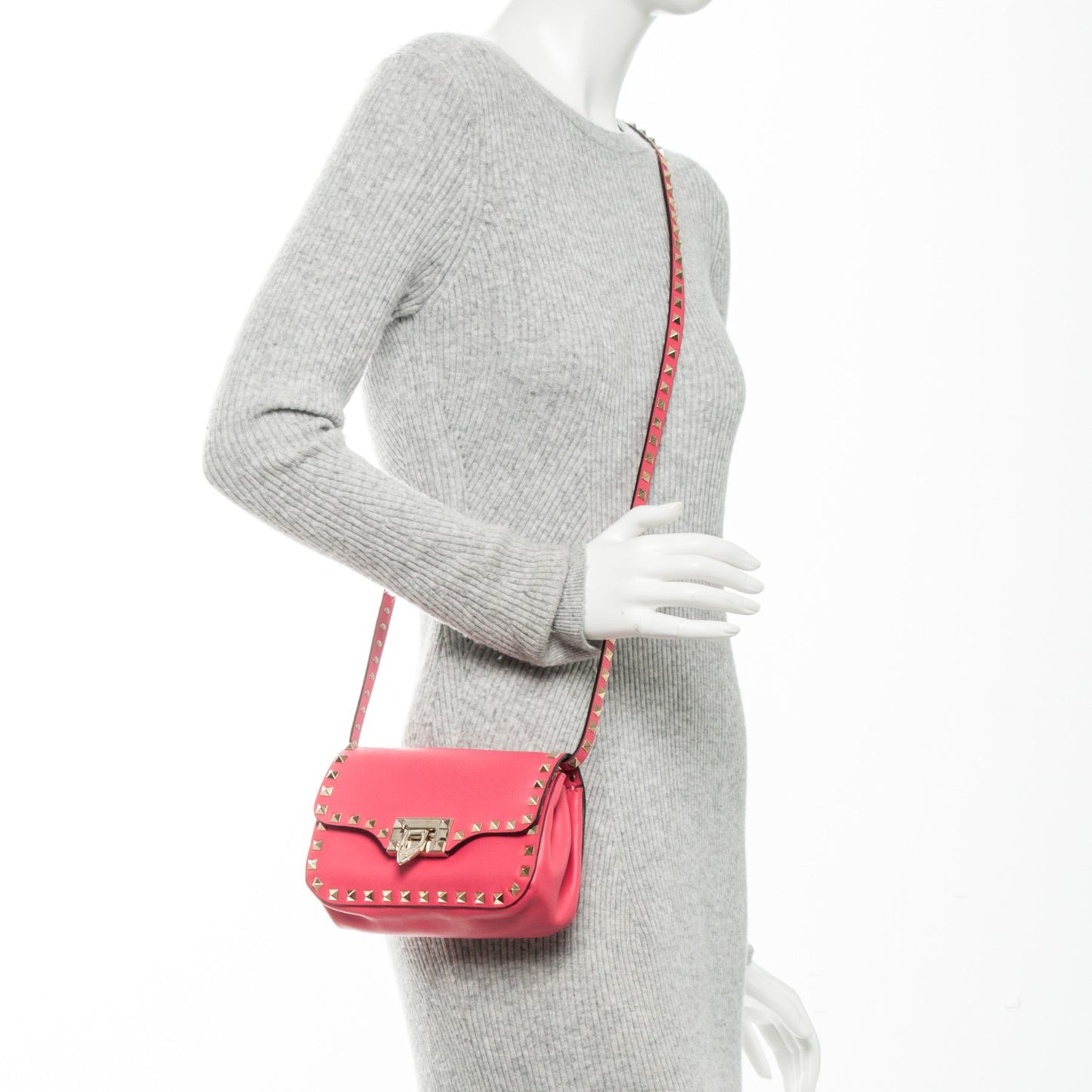 Vitello Mini Rockstud Flap Saddle Crossbody Bag Deep Rose