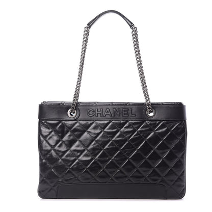Chanel Glazed Calfskin Quilted Shopping Tote Black 1 of 12