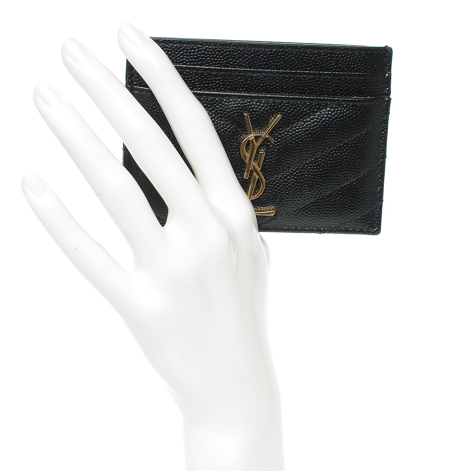 Saint Laurent Grain De Poudre Matelasse Chevron Monogram Credit Card Case Black 2 of 7