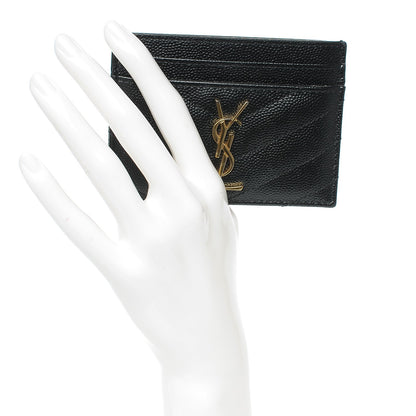 Saint Laurent Grain De Poudre Matelasse Chevron Monogram Credit Card Case Black 2 of 7