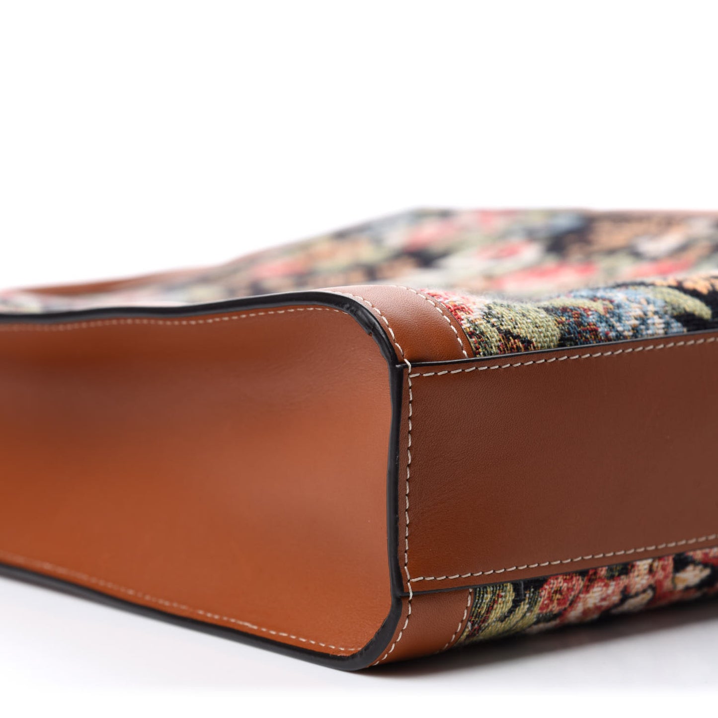 Canvas Calfskin Jacquard Floral Small Vertical Cabas Black Tan