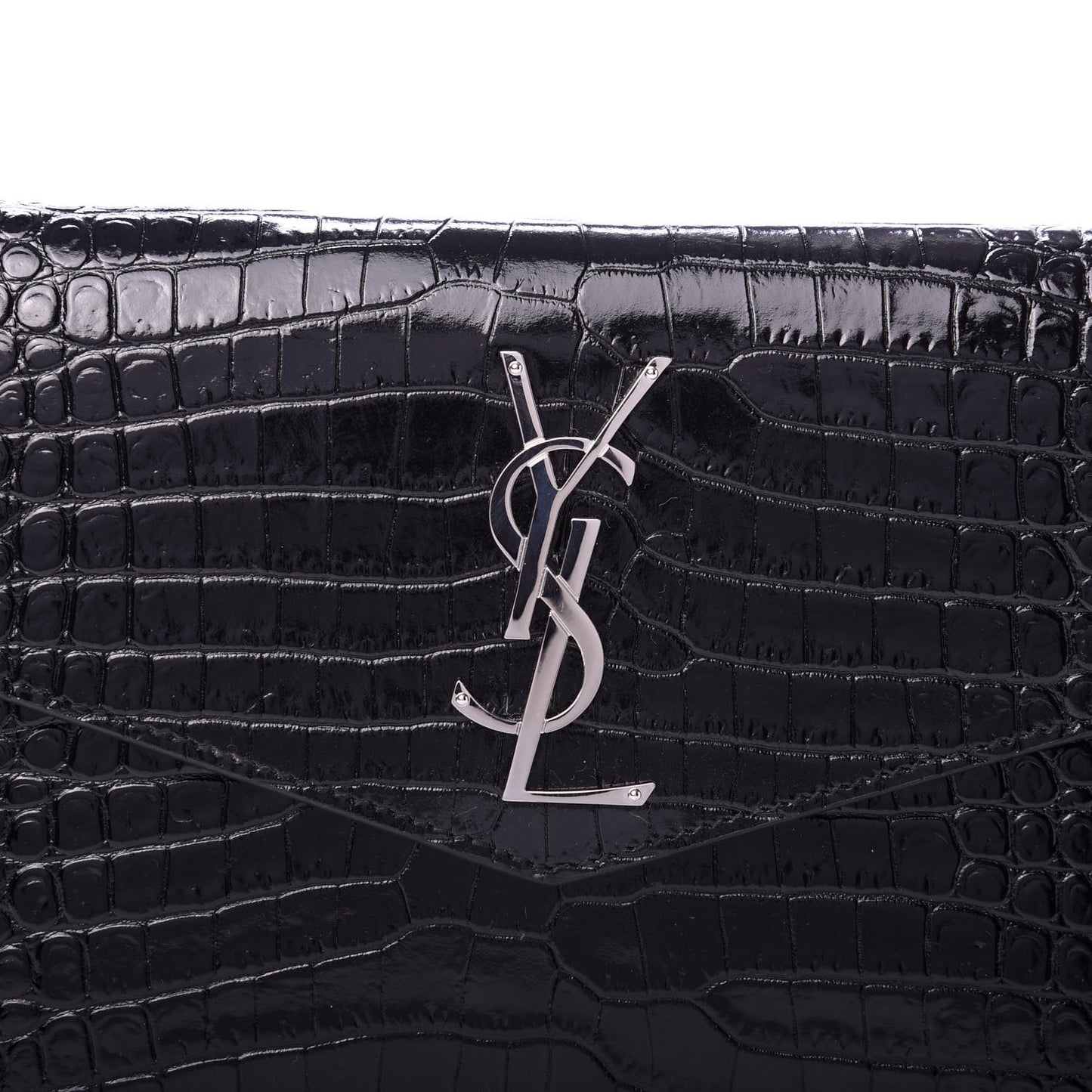 Calfskin Crocodile Embossed Uptown Monogram Clutch Black