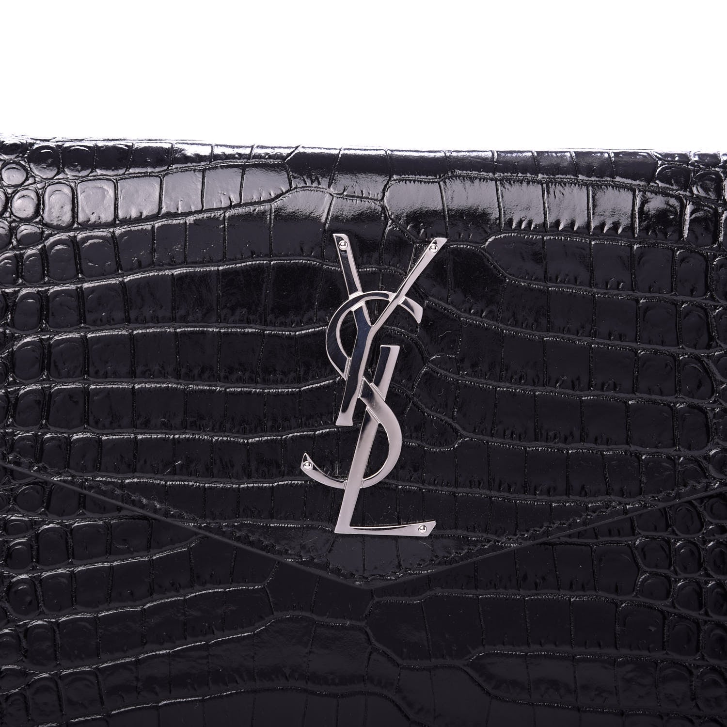 Saint Laurent Calfskin Crocodile Embossed Uptown Monogram Clutch Black 9 of 10
