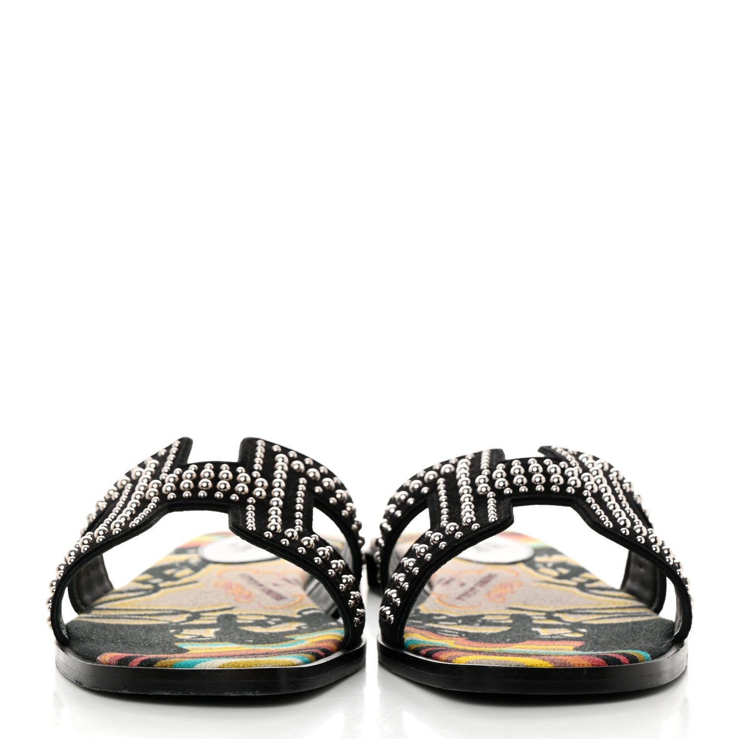 Hermes Suede Goatskin Studded Oran Sandals 36 Black 2 of 10