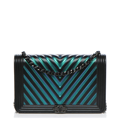 Chanel Calfskin Painted Chevron Embossed Boy Wallet On Chain WOC Black 1 of 9