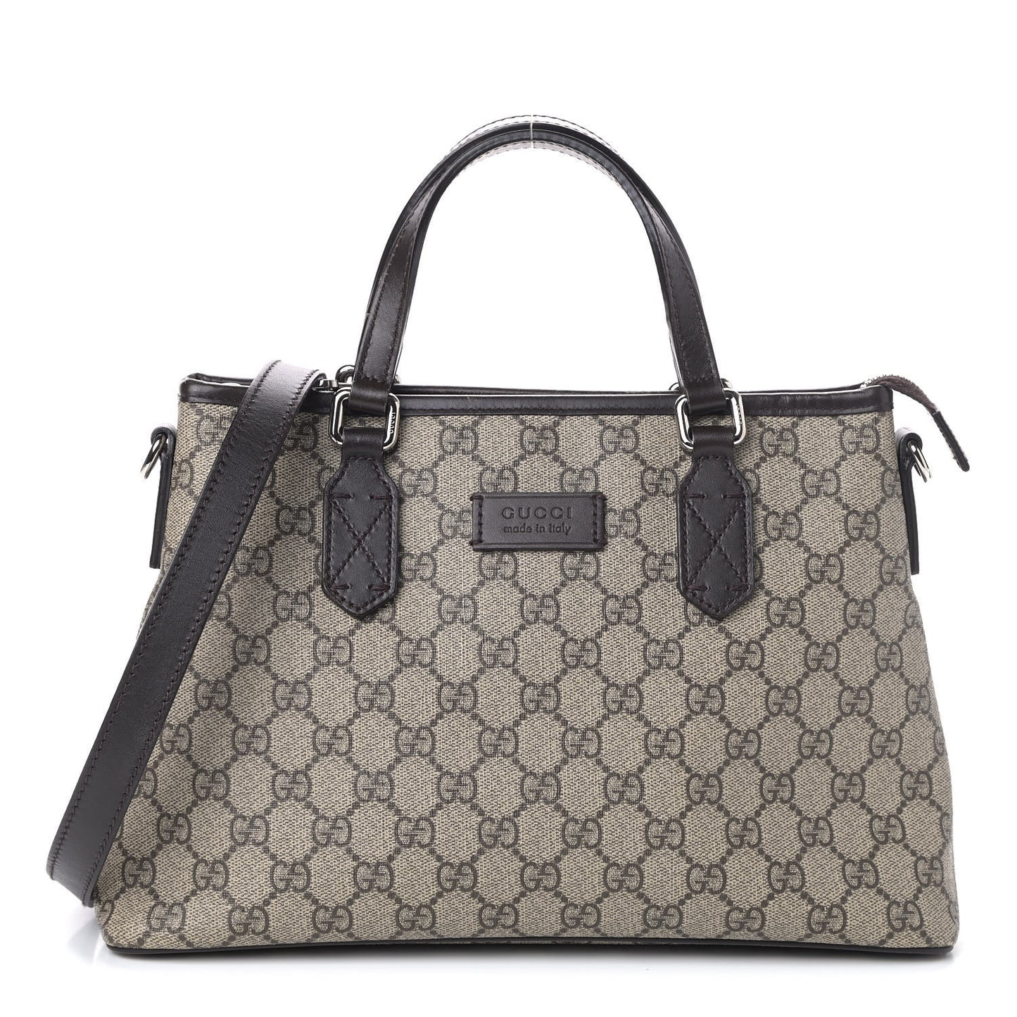 GG Supreme Monogram Small Zippered Tote Dark Brown