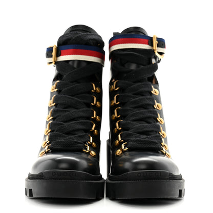 Gucci Calfskin Sylvie Web Lace Up Combat Boots 35.5 Black 2 of 11