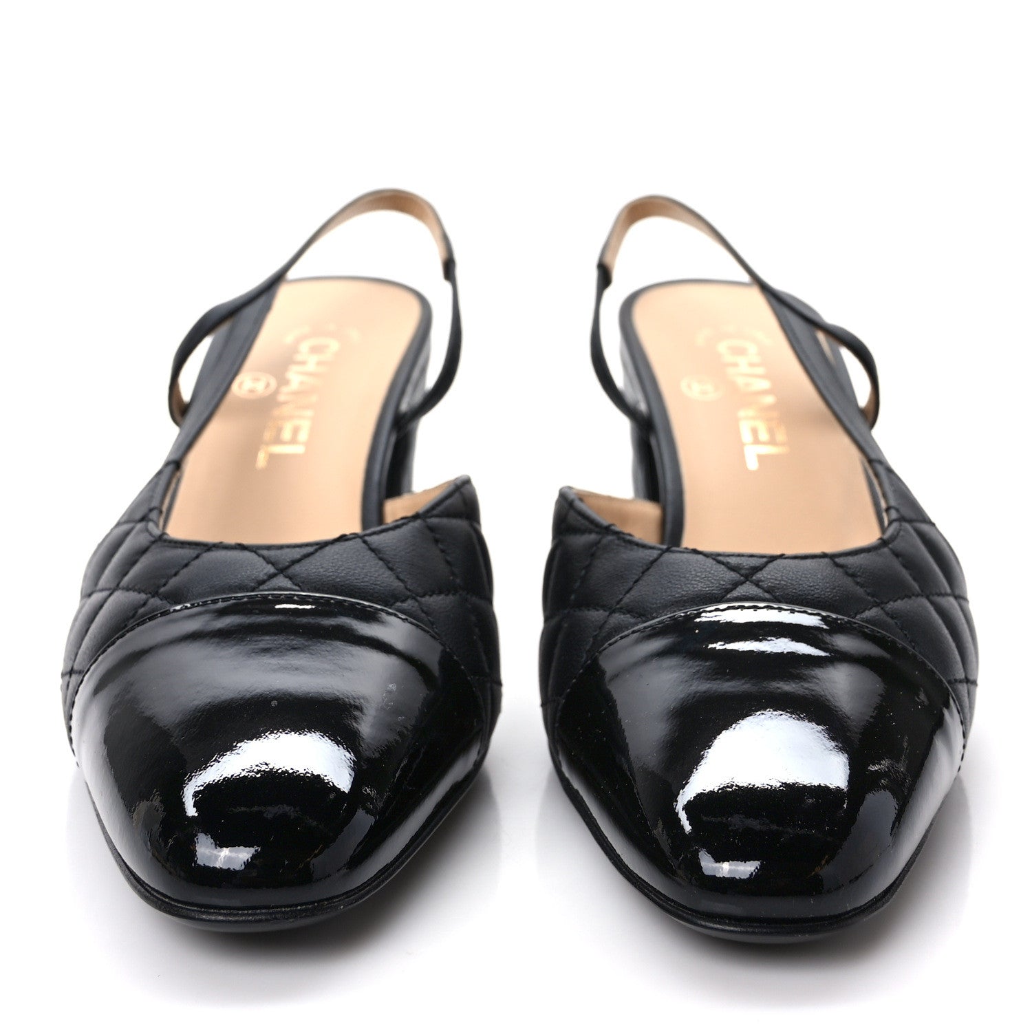 Chanel Lambskin Patent Calfskin Quilted Cap Toe CC Slingback Pumps 39.5 Black 2 of 9
