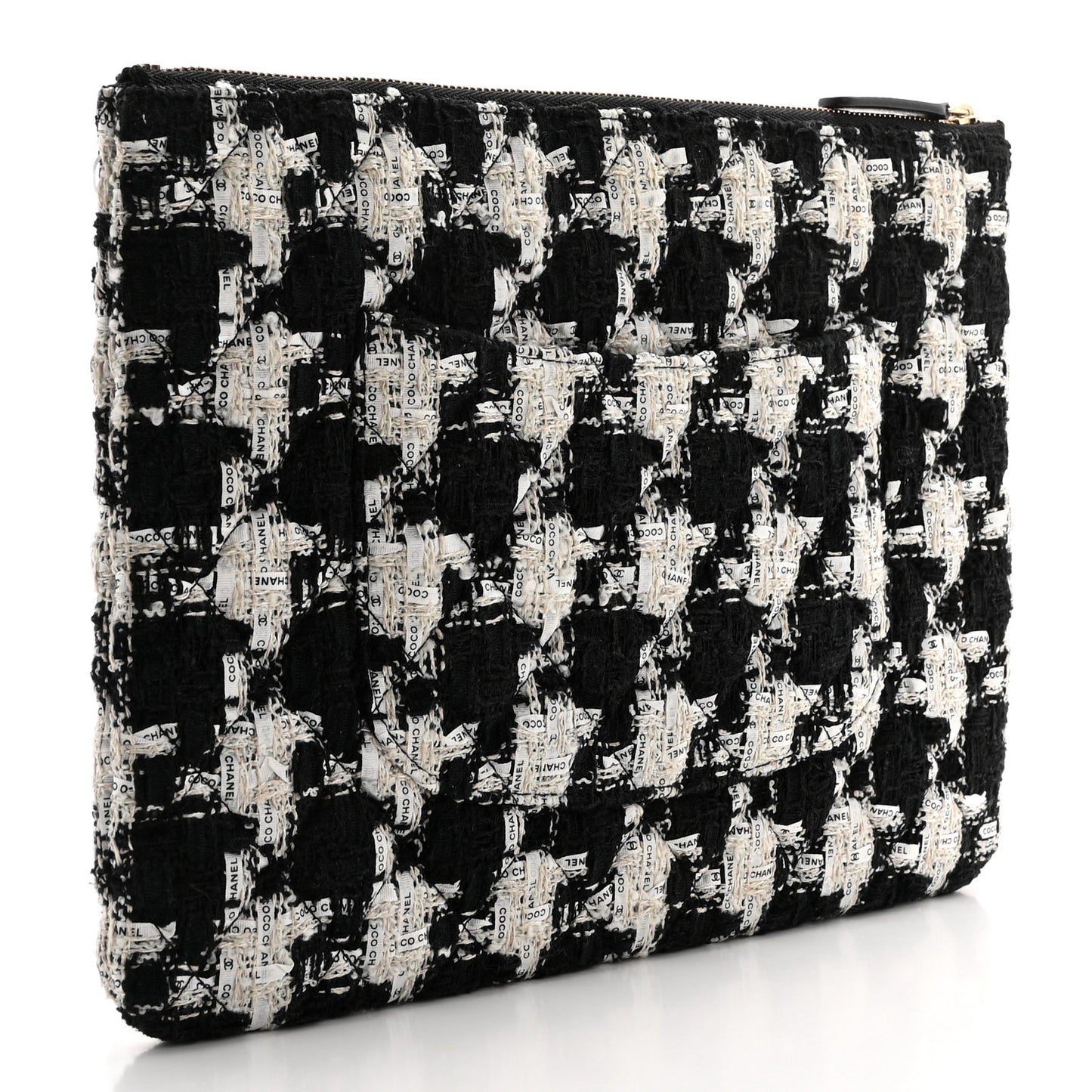 Tweed Quilted Medium Cosmetic Pouch Black Ecru White
