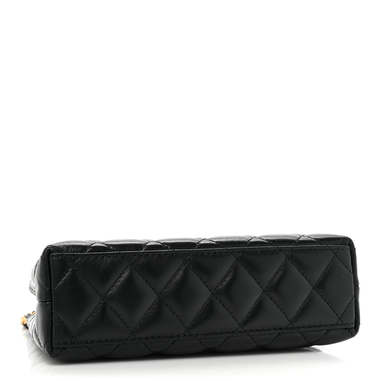 Shiny Aged Calfskin Quilted Nano Kelly Shopper Black