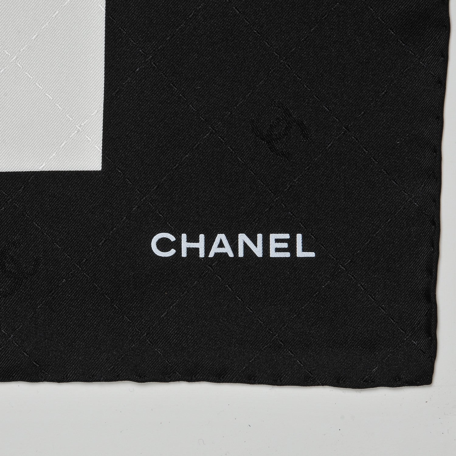 Chanel Silk Square Scarf Black Ecru 3 of 5