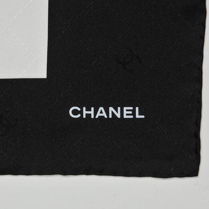 Chanel Silk Square Scarf Black Ecru 3 of 5