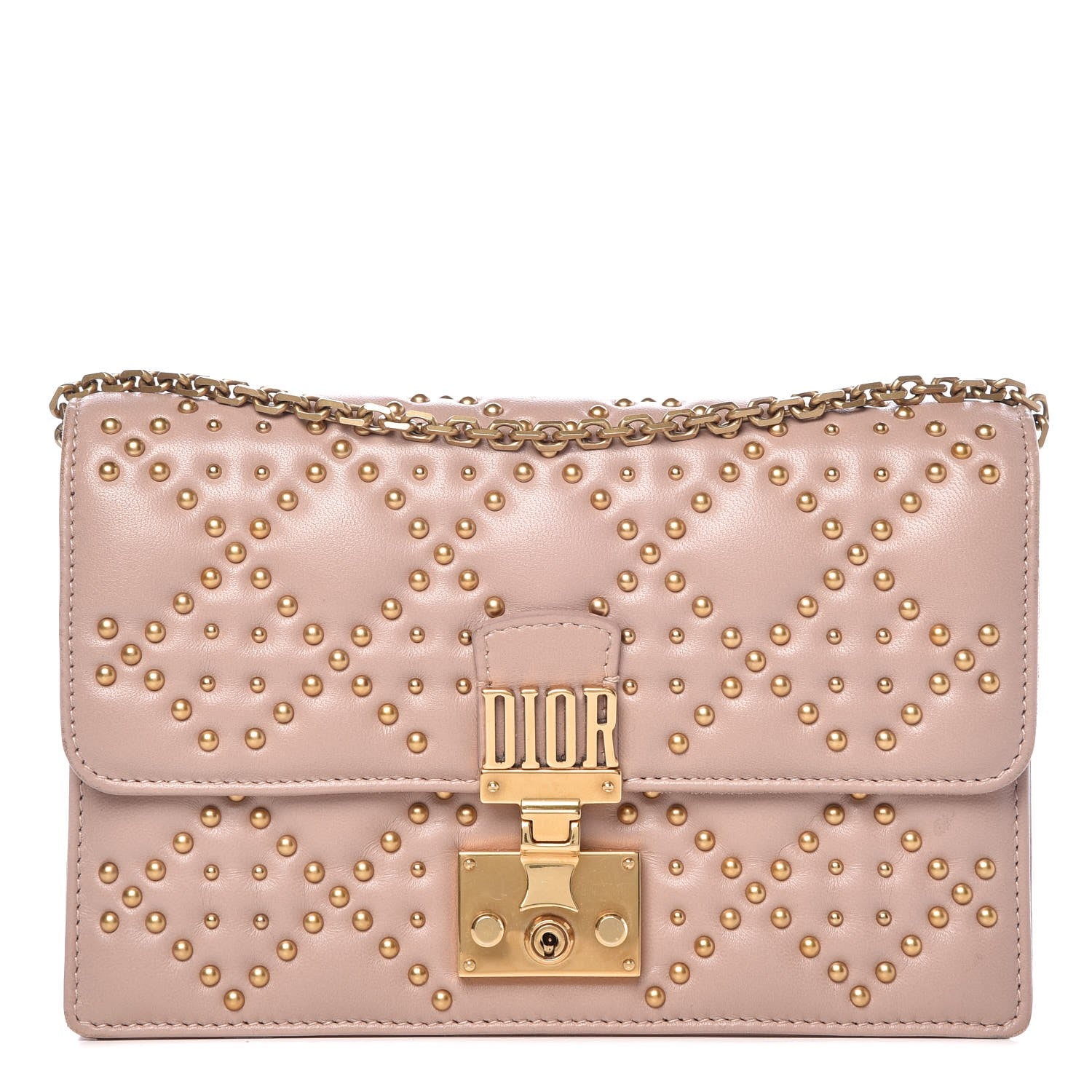 Christian Dior Lambskin Cannage Studded Dioraddict Wallet on Chain Clutch Nude 1 of 13