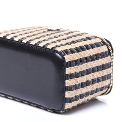 Chanel Raffia Jute Striped Small Vanity Case With Chain Black Beige 8 of 9