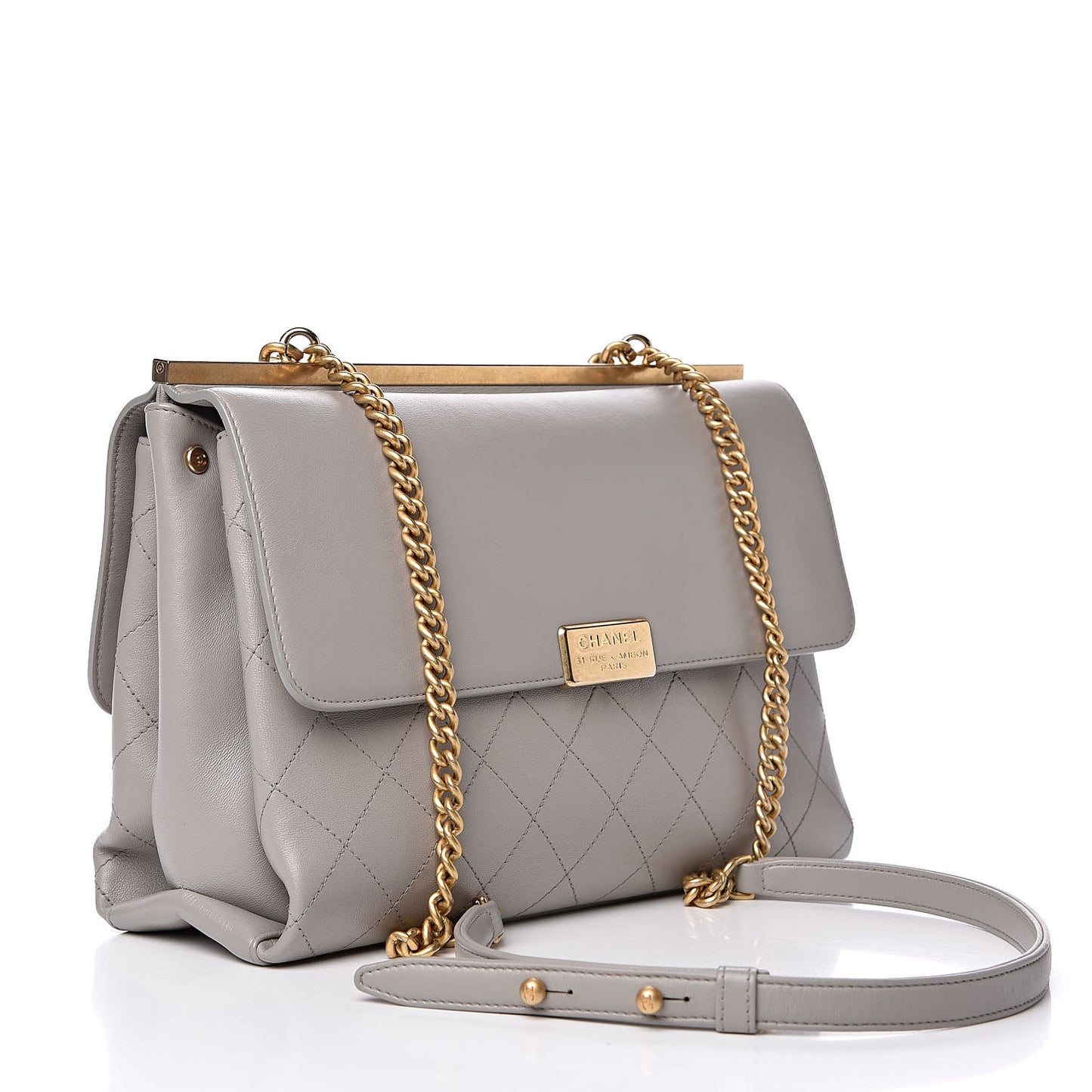 Lambskin Quilted Medium Coco Lux Flap Grey