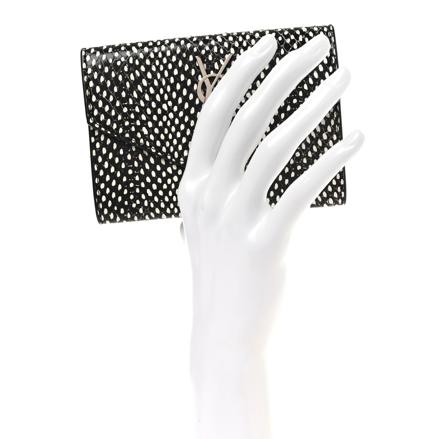 Calfskin Lambskin Snakeskin Embossed Small Monogram Envelope Wallet Black White
