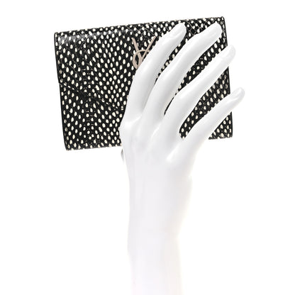 Saint Laurent Calfskin Lambskin Snakeskin Embossed Small Monogram Envelope Wallet Black White 2 of 7