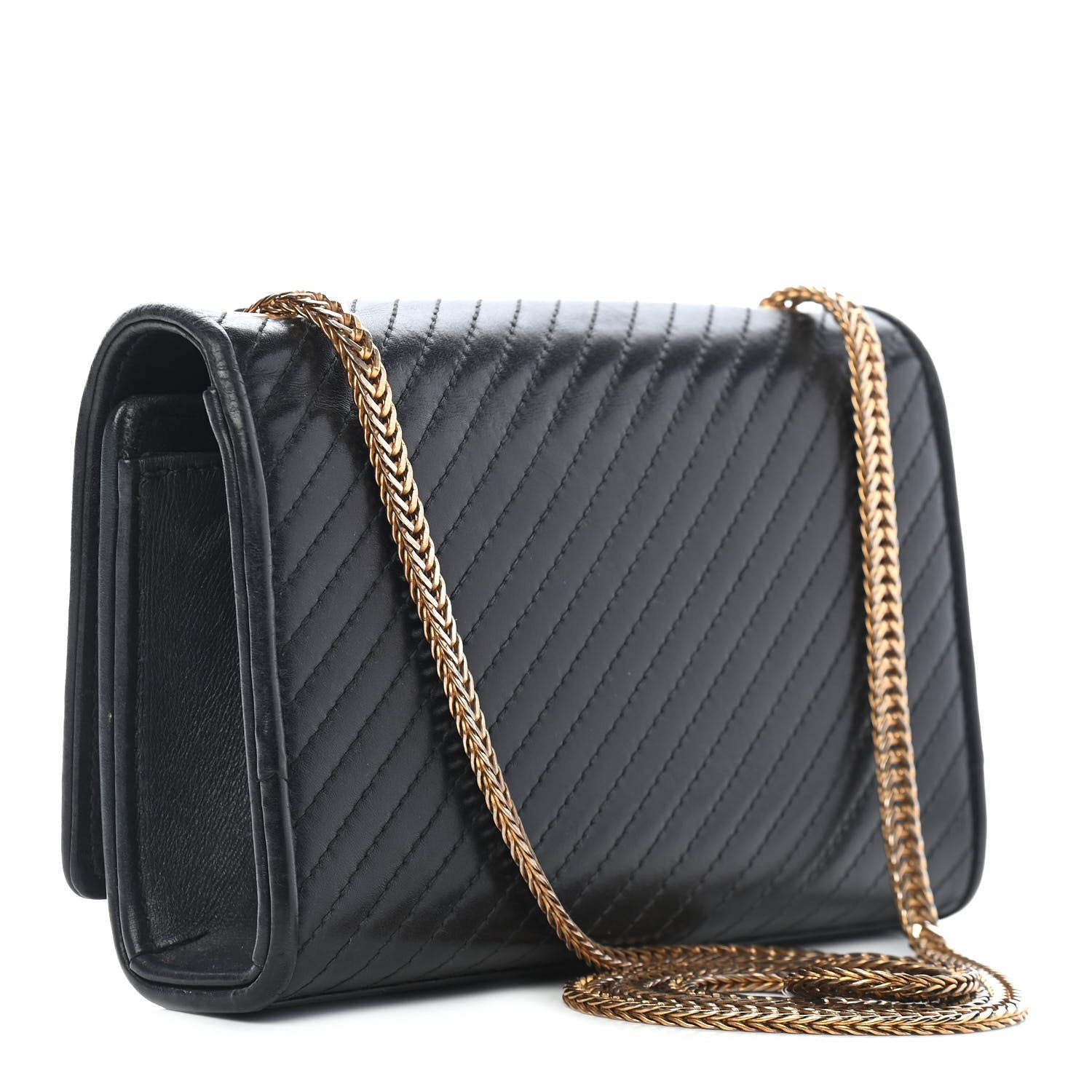 Saint Laurent Calfskin Patterned Small Cassandre Tassel Satchel Black 2 of 8