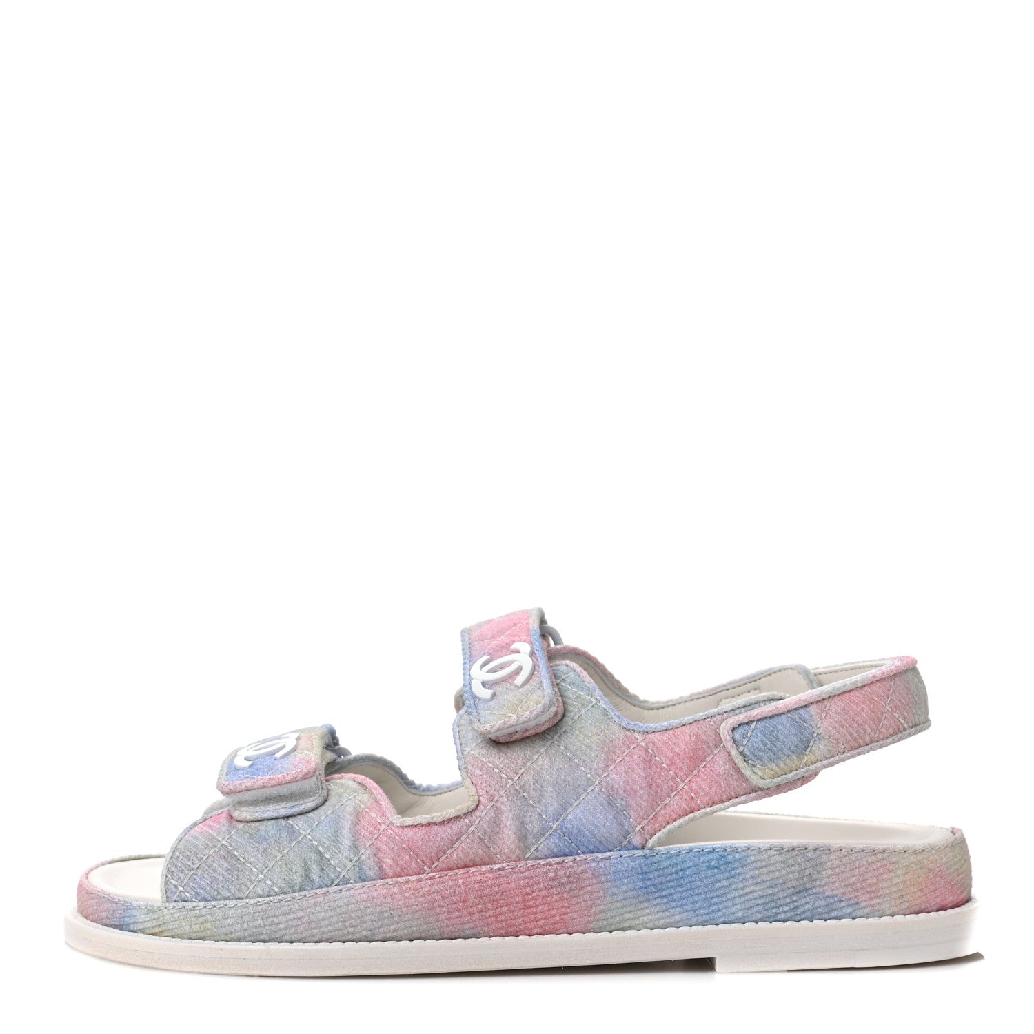 Chanel Printed Fabric Quilted Dad Sandals 39 Green Pink Blue 1 of 9
