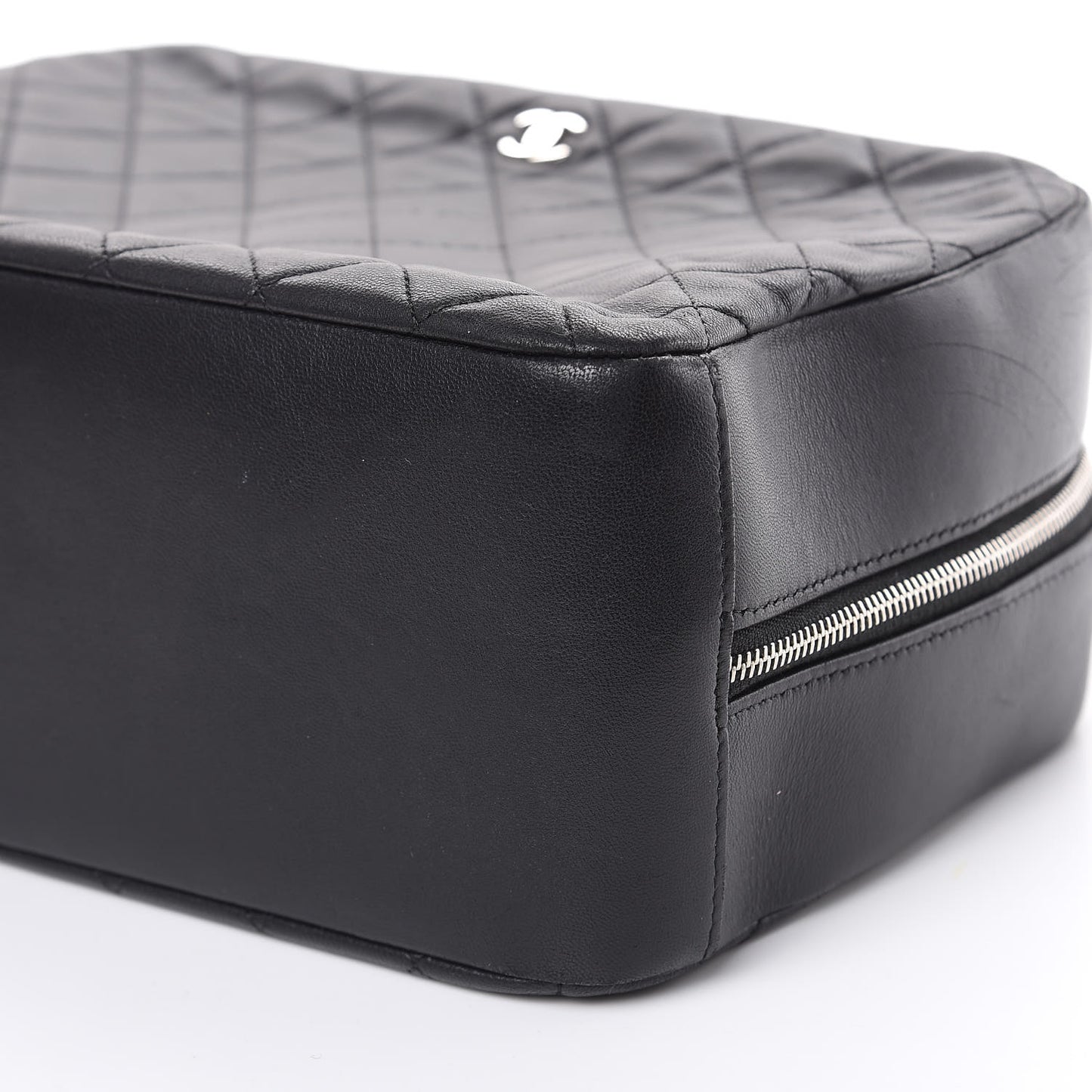 Lambskin Quilted Large Curvy Pouch Cosmetic Case Black