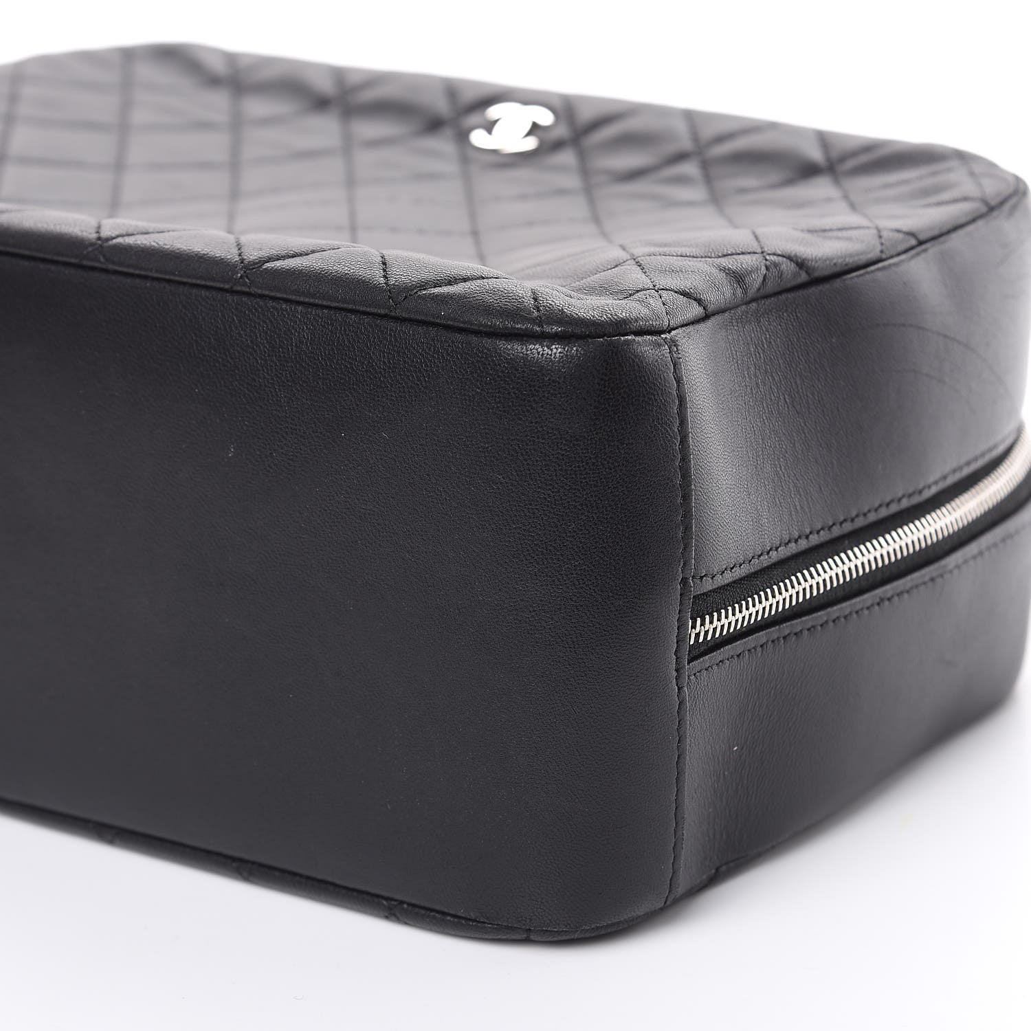 Chanel Lambskin Quilted Large Curvy Pouch Cosmetic Case Black 9 of 17