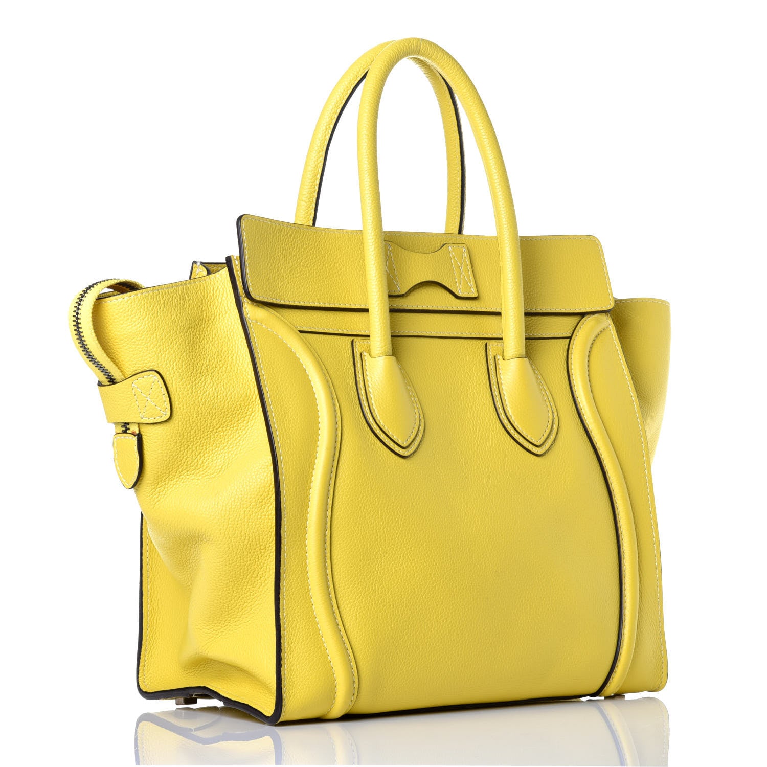 Celine Drummed Calfskin Mini Luggage Citron 3 of 8