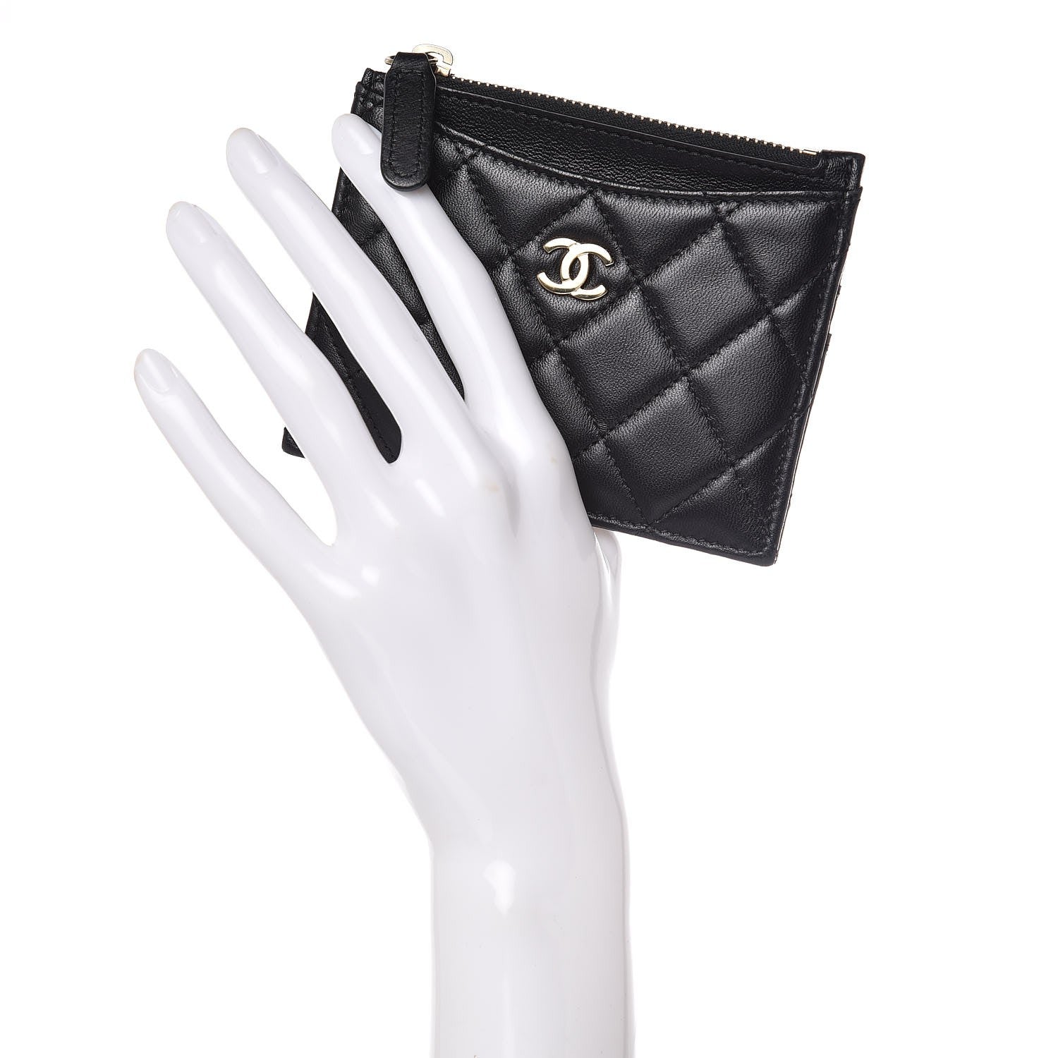 Chanel Lambskin Quilted Zip Card Holder Black 2 of 8