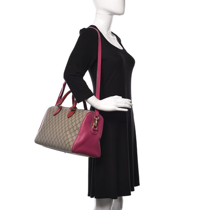 Gucci GG Supreme Monogram Medium Boston Beige Hibiscus Red New Rosette 2 of 33