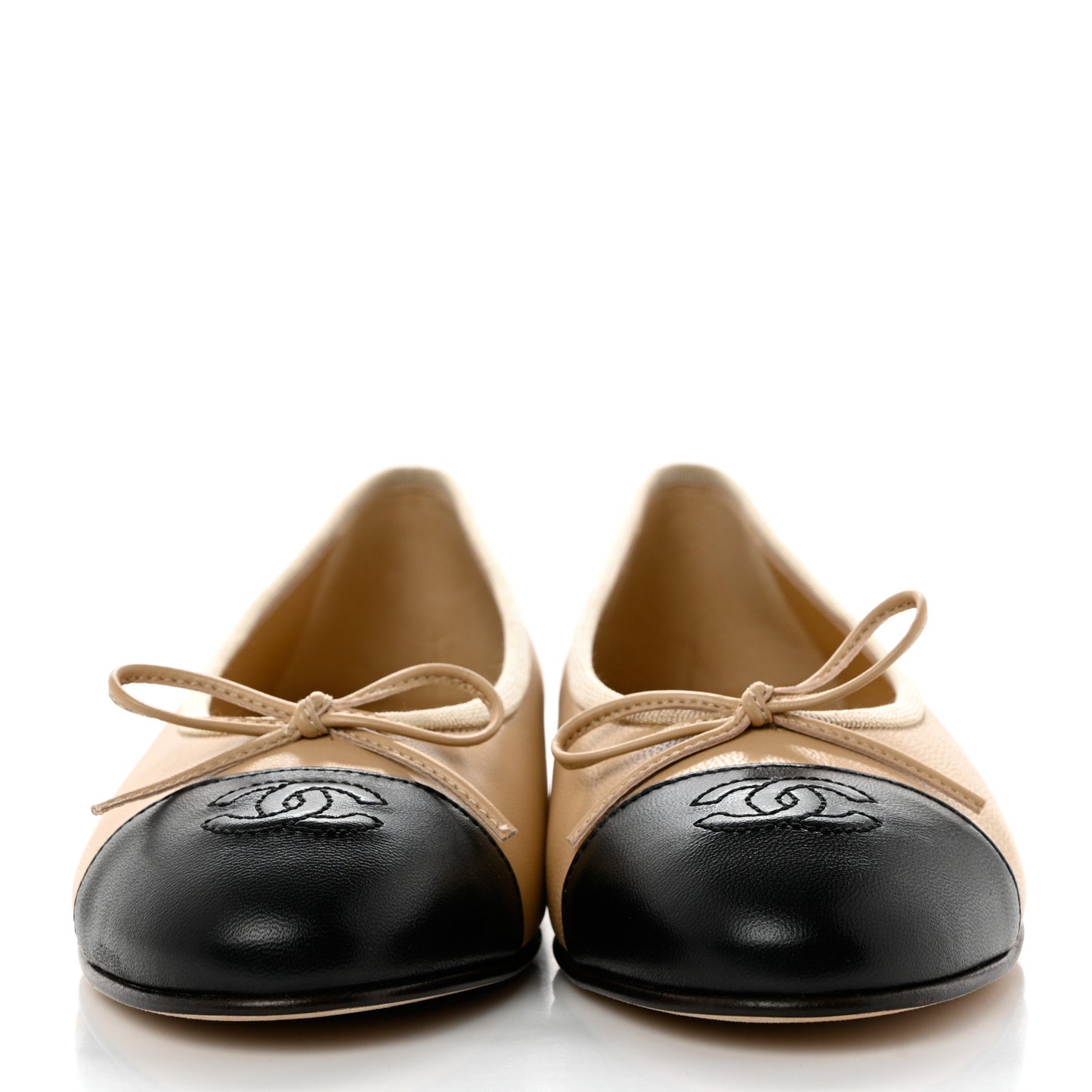 Lambskin Cap Toe CC Ballerina Flats 37 Beige Black