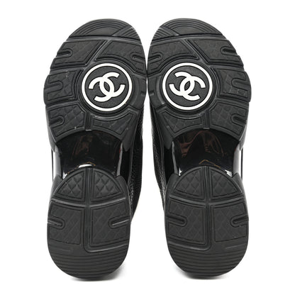 Chanel Mesh Suede Grained Calfskin Womens CC Sneakers 38 Black White 5 of 11