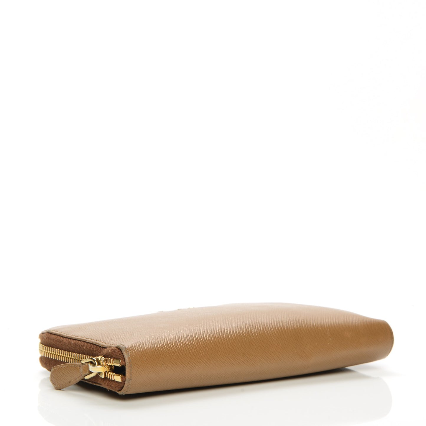 Saffiano Metal Zip Around Wallet Caramel