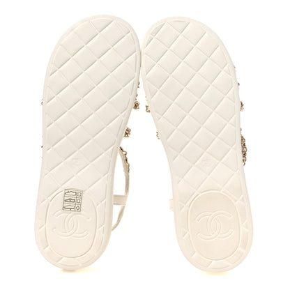 Chanel Lambskin Metal Chain Ankle Strap Sandals 39 White 7 of 12