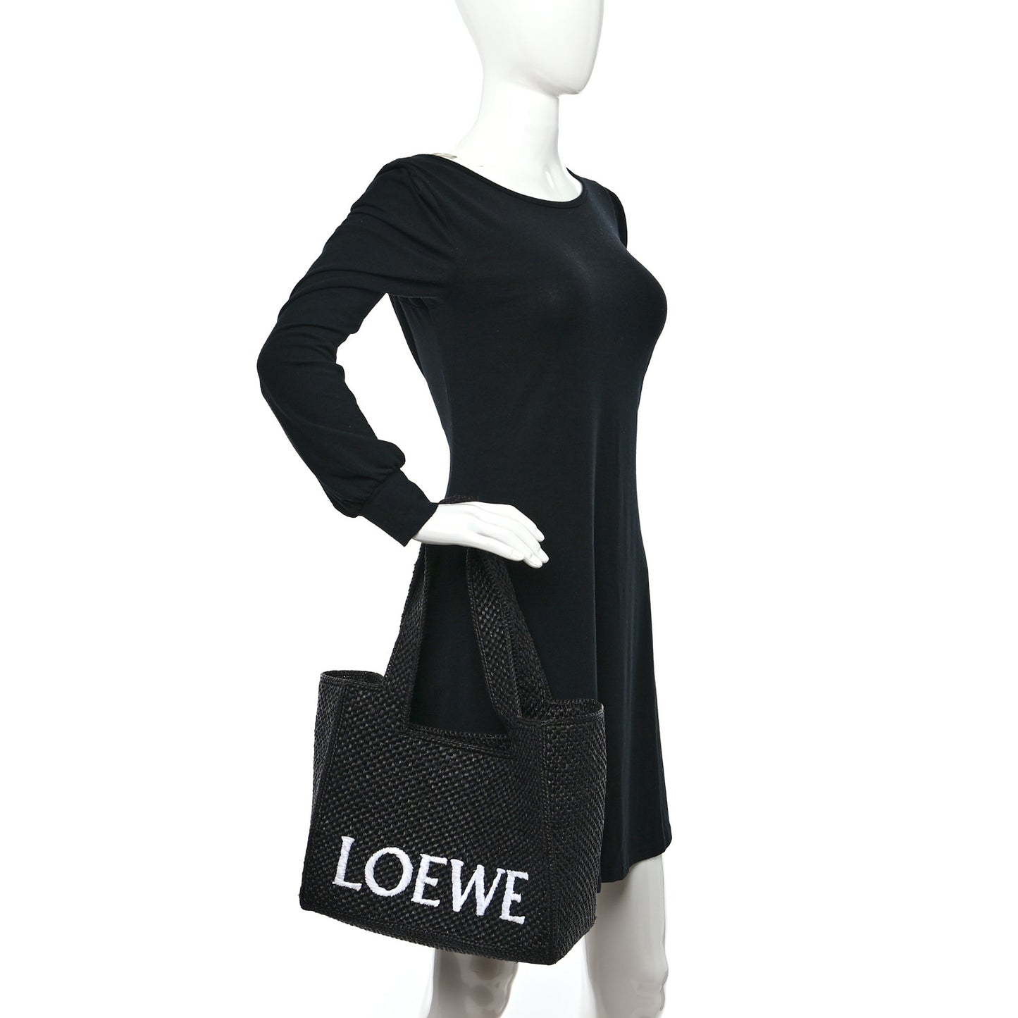 Raffia Medium Paula's Ibiza Logo Tote Black White