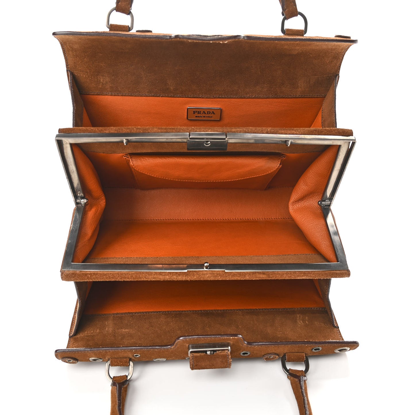 Suede Grommet Frame Satchel Tabacco