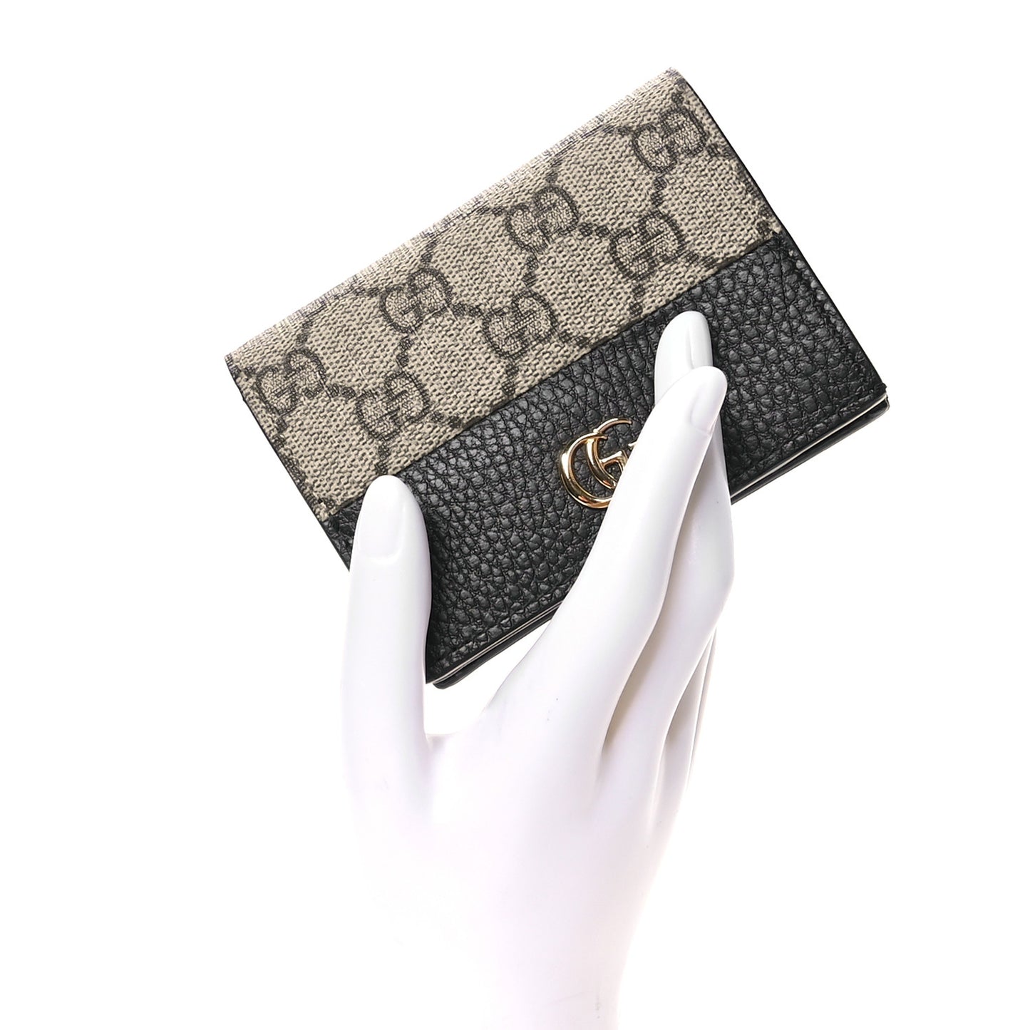 Dollar Calfskin GG Supreme Monogram GG Marmont Card Case Black Beige Ebony