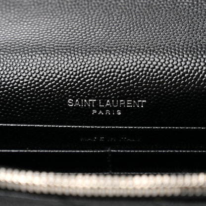 Saint Laurent Grain De Poudre Matelasse Chevron Monogram Envelope Chain Wallet Black 6 of 10