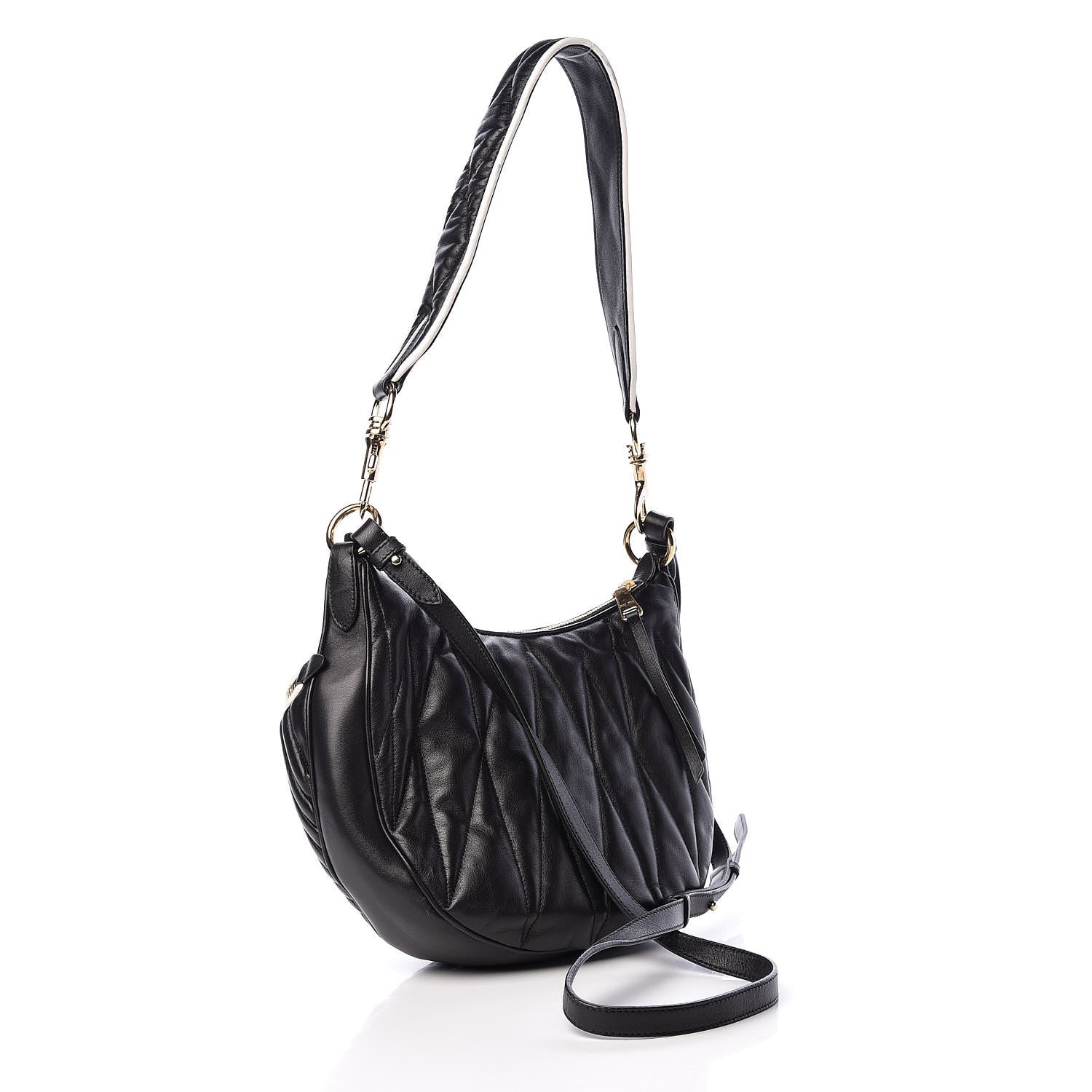 Miu Miu Nappa Matelasse Rider Shoulder Bag Black Blue 4 of 12