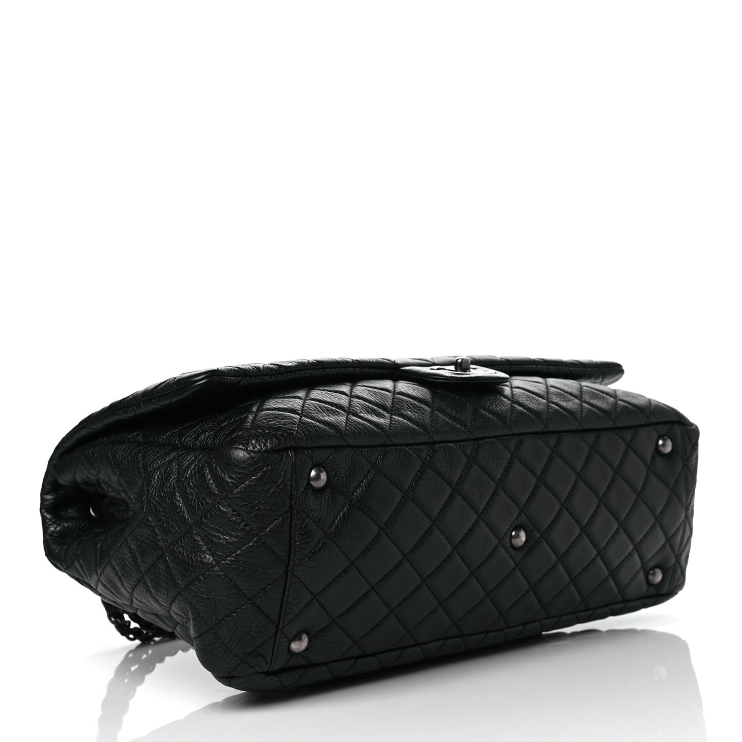 Calfskin Quilted XXL Travel Flap Bag Black