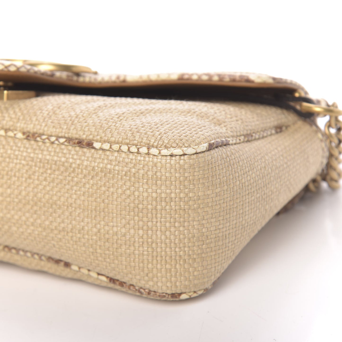 Raffia Elaphe Matelasse Small GG Marmont Shoulder Bag Natural Cream Brown