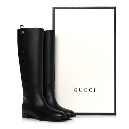 Gucci Calfskin Buttons Lifford Knee High Boots 38.5 Black 8 of 8