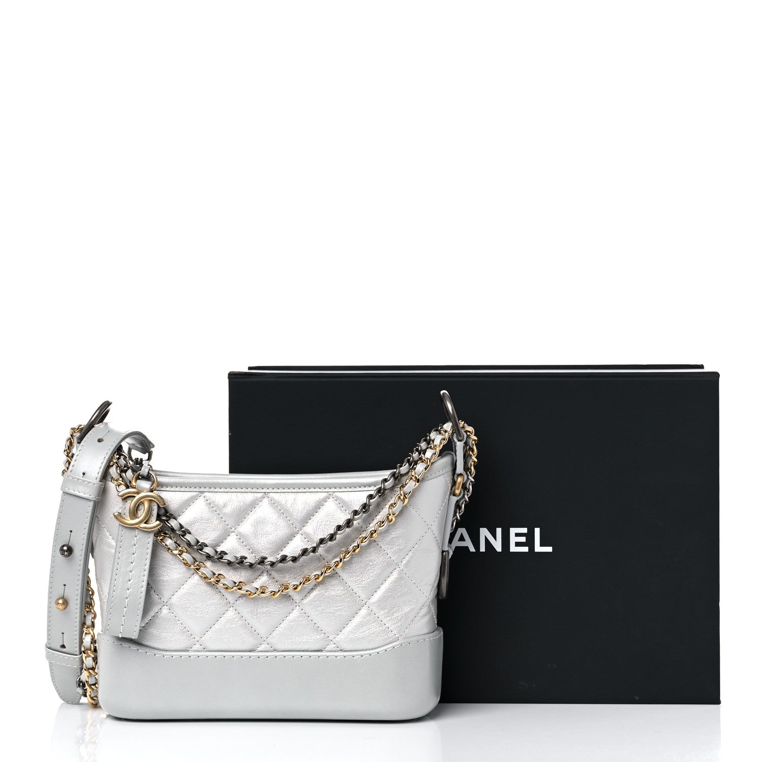 Chanel Metallic Aged Calfskin Quilted Small Gabrielle Hobo Silver 10 of 10