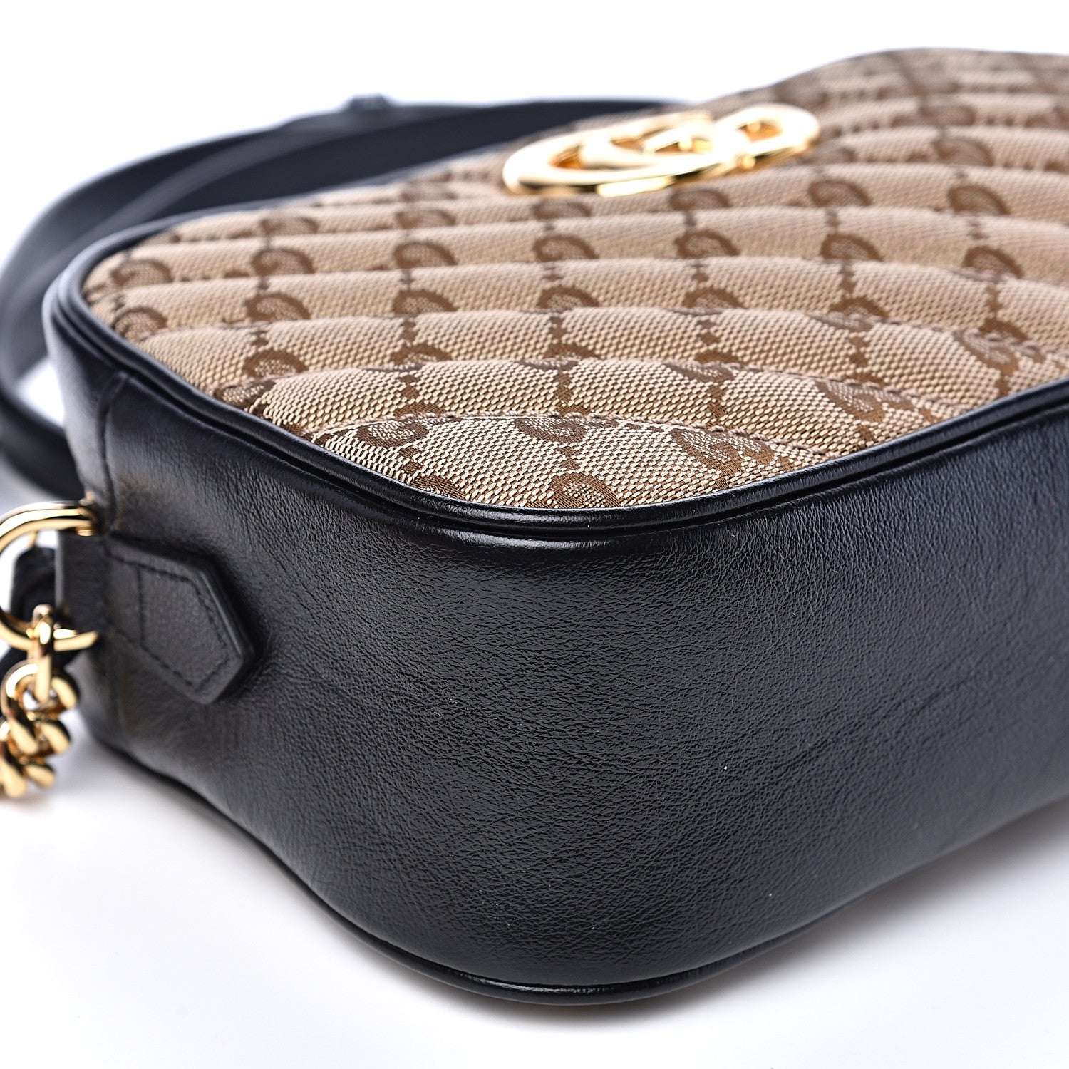 Gucci Monogram Matelasse Diagonal Small GG Marmont Chain Shoulder Bag Beige Black 8 of 10